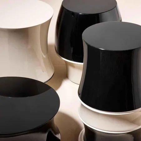 Bambou - Pouf noir sable en peuplier massif finition et laque
