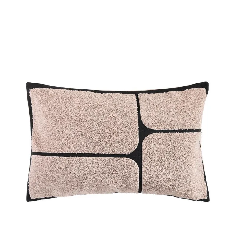 Intermede - Coussin rectangulaire en coton brodé sable et noir