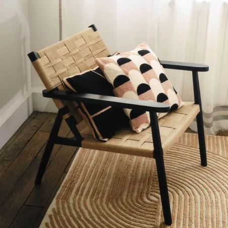 Intermede - Coussin rectangulaire en coton brodé sable et noir