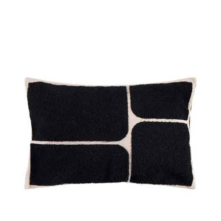Intermede - Coussin rectangulaire en coton brodé sable et noir