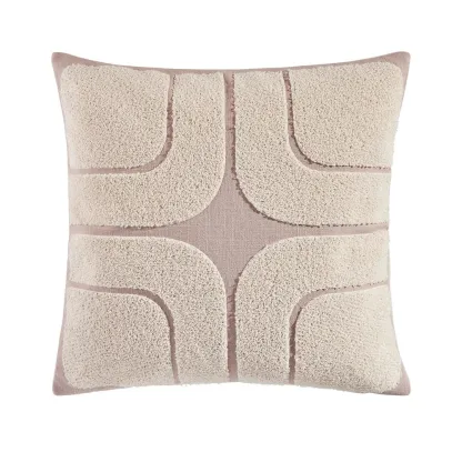 Intermede - Coussin en coton brodé ivoire et sable