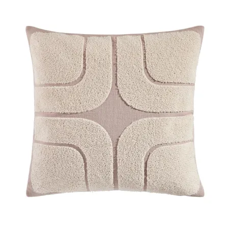 Intermede - Coussin en coton brodé ivoire et sable