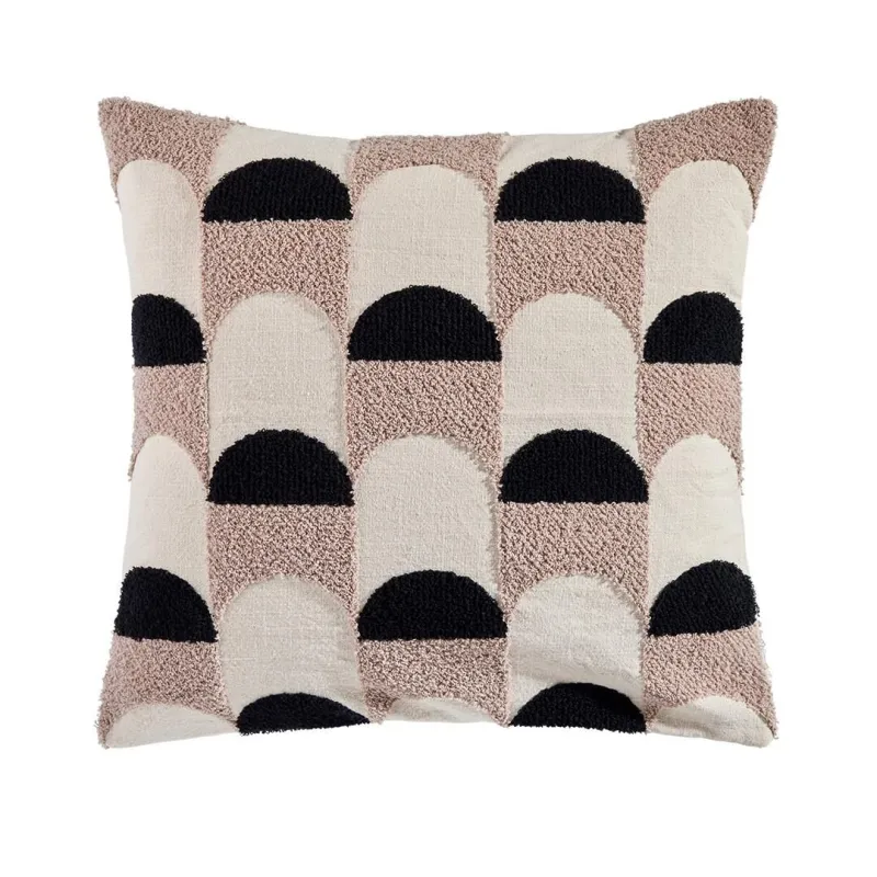 Intermede - Coussin en coton brodé sable et noir