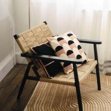 Intermede - Coussin en coton brodé sable et noir