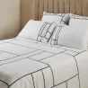 Mosaique - Housse de couette en lin blanc vert paon 240X220