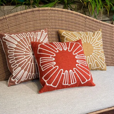 Plein soleil - Coussin carré beige en coton