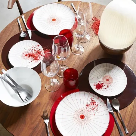 Signature - Lot de 8 Set de table rond en laque gris galet